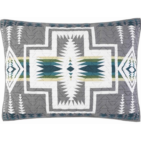 Pendleton King Grey Aztec Harding Reversible Quilt & 2 Pillow Sham Coverlet Set - Picture 4 of 8